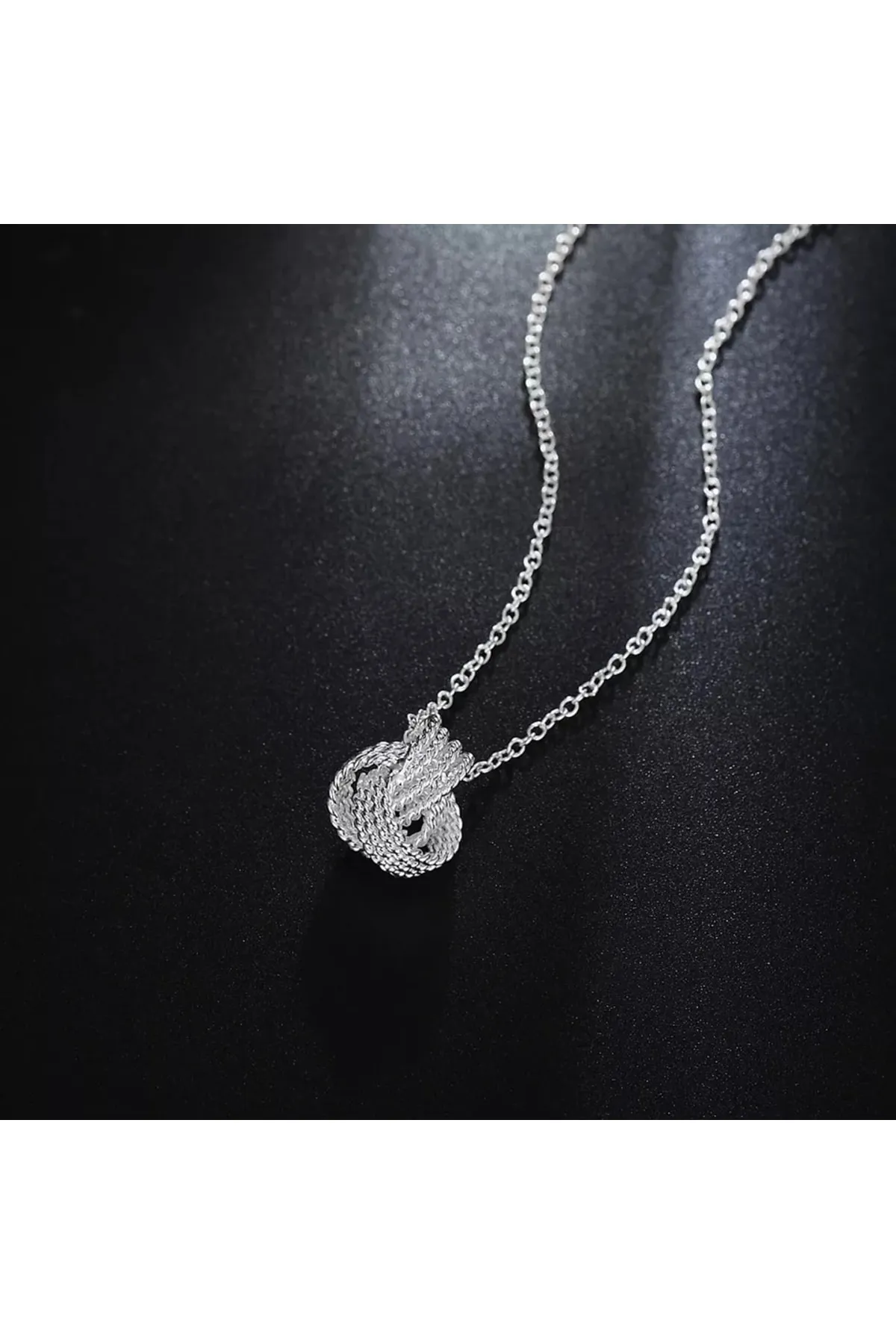 Eyelashes Silver 925 Ayar Gümüş Örgü Top Kolye görsel 4