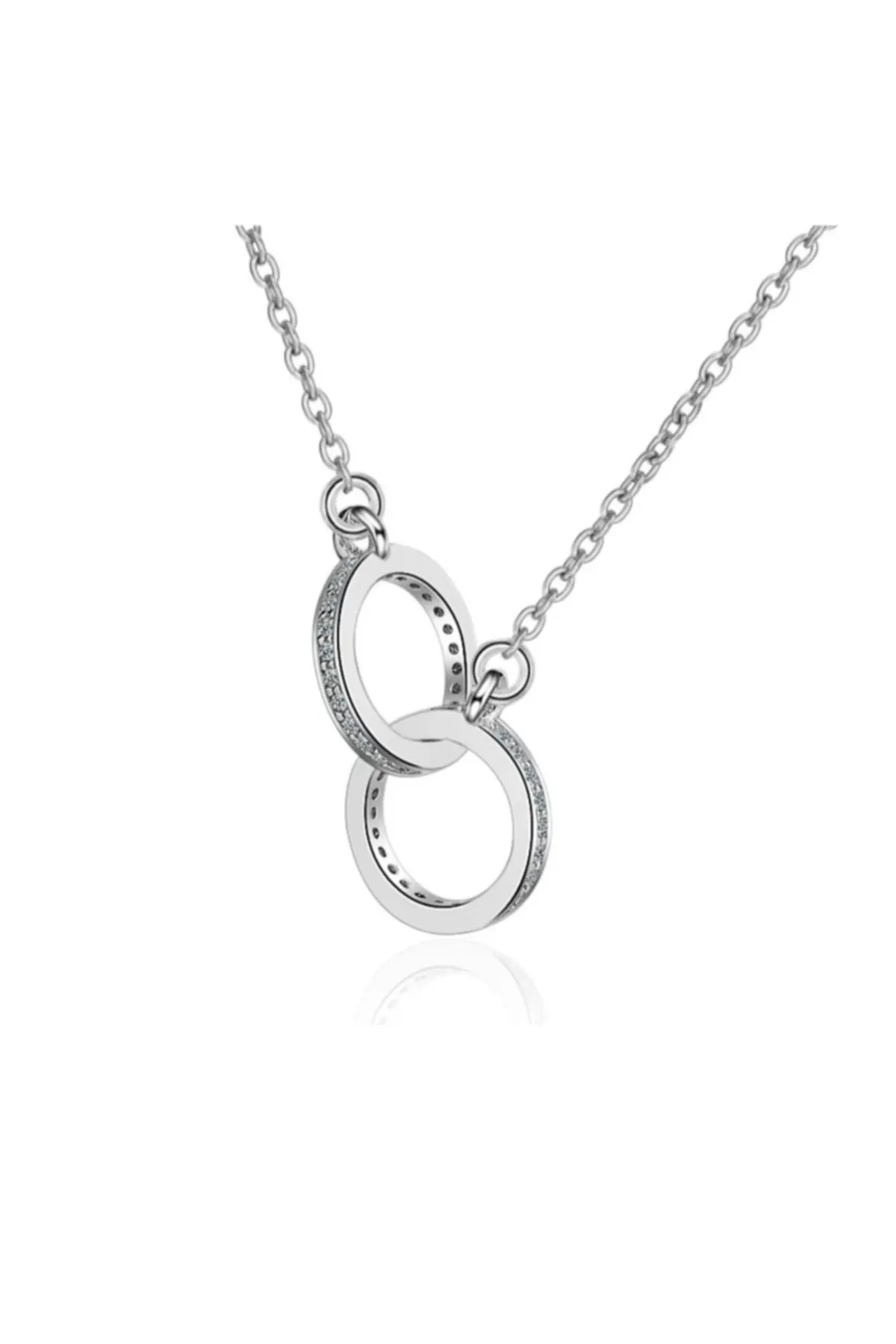 Eyelashes Silver 925 Ayar Gümüş Iç Içe Geçmiş Yuvarlak Zirkon Taşlı Kolye görsel 3