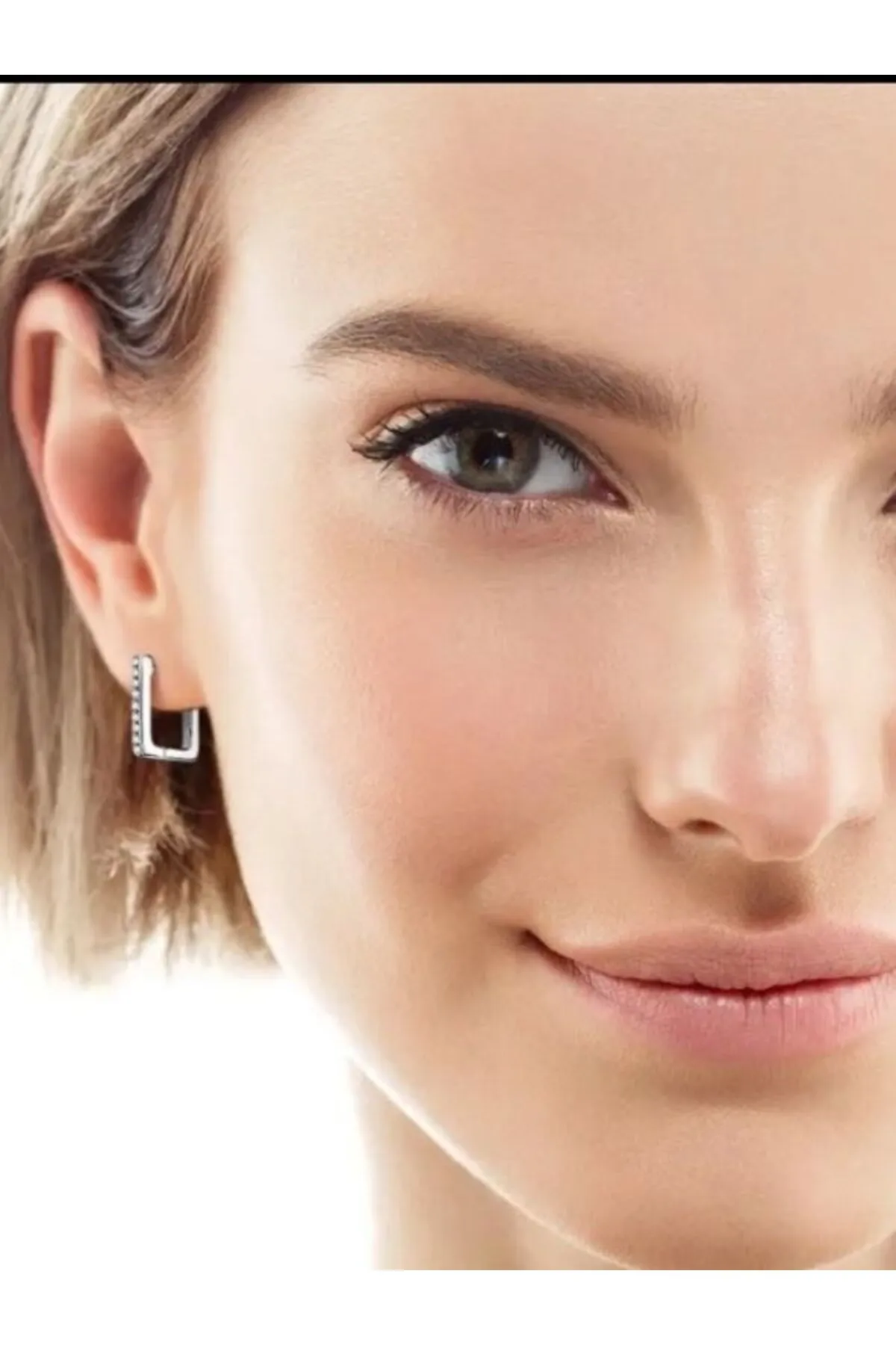 Eyelashes Silver 925 Ayar Gümüş Zirkon Taşlarla Süslü Kare Halka Küpe görsel 2