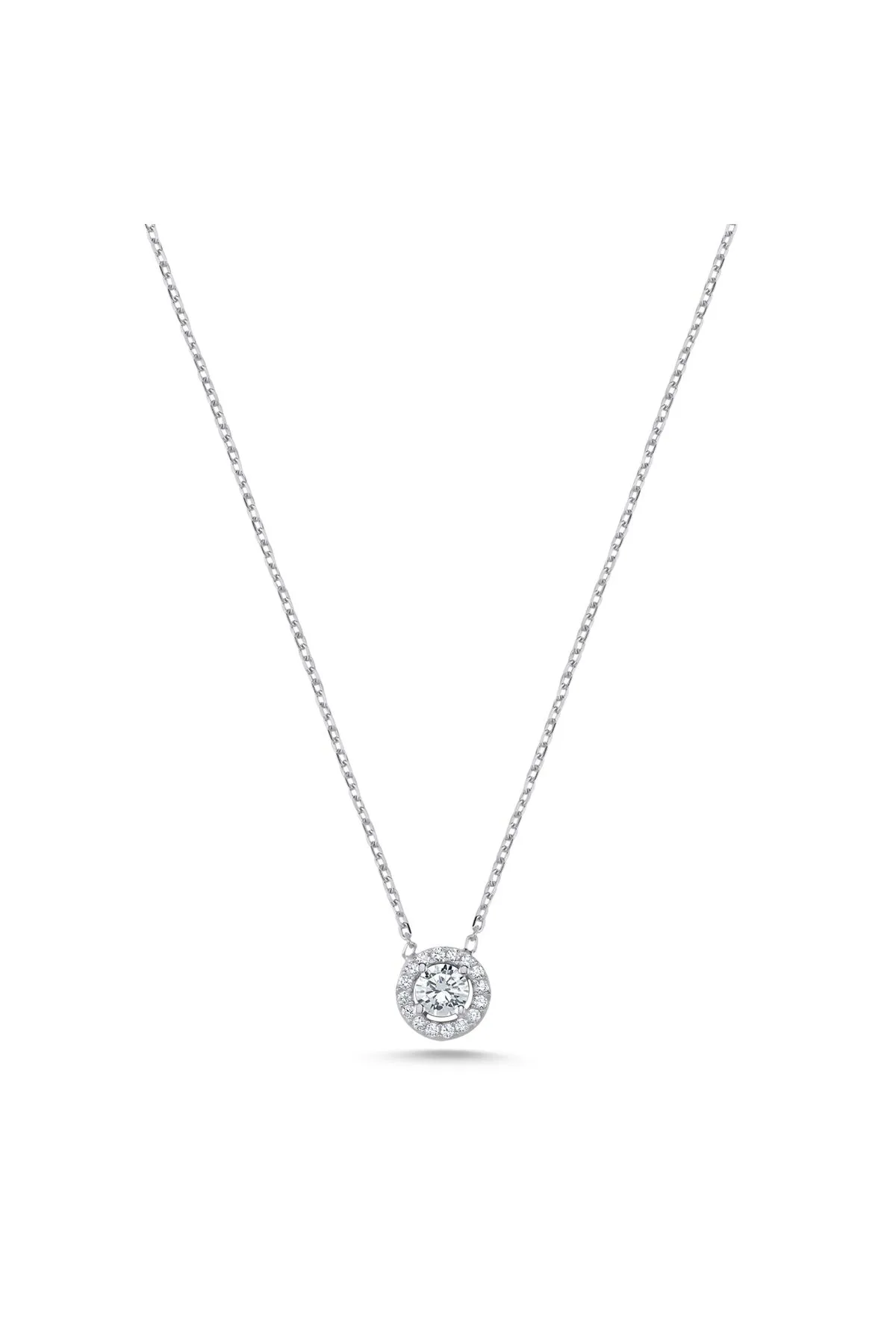 Eyelashes Silver 925 Ayar Gümüş Halo Tektaş Zirkon Taşlı Kolye