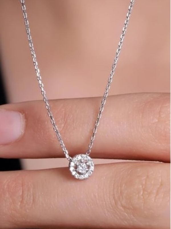 Eyelashes Silver 925 Ayar Gümüş Halo Tektaş Zirkon Taşlı Kolye görsel 2