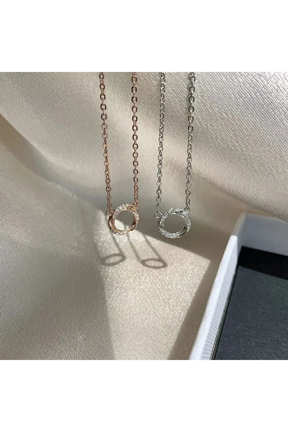 Eyelashes Silver 925 Ayar Gümüş Zirkon Taşlarla Süslenmiş Geometrik  Kolye görsel 3