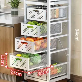TRENDESK DESIGN 5 Katlı Lux Metal Beyaz Çekmeceli Patates Soğan Sebze Meyve Sepeti Sebzelik 1007-CN