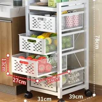 TRENDESK DESIGN 4 Katlı Lux Metal Beyaz Çekmeceli Patates Soğan Sebze Meyve Sepeti Sebzelik 1009-CN