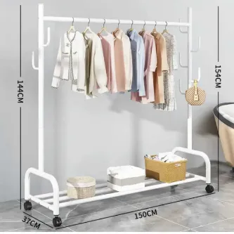 TRENDESK DESIGN Metal Beyaz Portmanto Konfeksiyon Askısı Ayaklı Askılık Elbise Askılığı Tekerlekli 154*150 Cm 1063