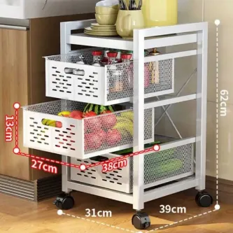 TRENDESK DESIGN 3 Katlı Lux Metal Beyaz Çekmeceli Patates Soğan Sebze Meyve Sepeti Sebzelik 1011-CN