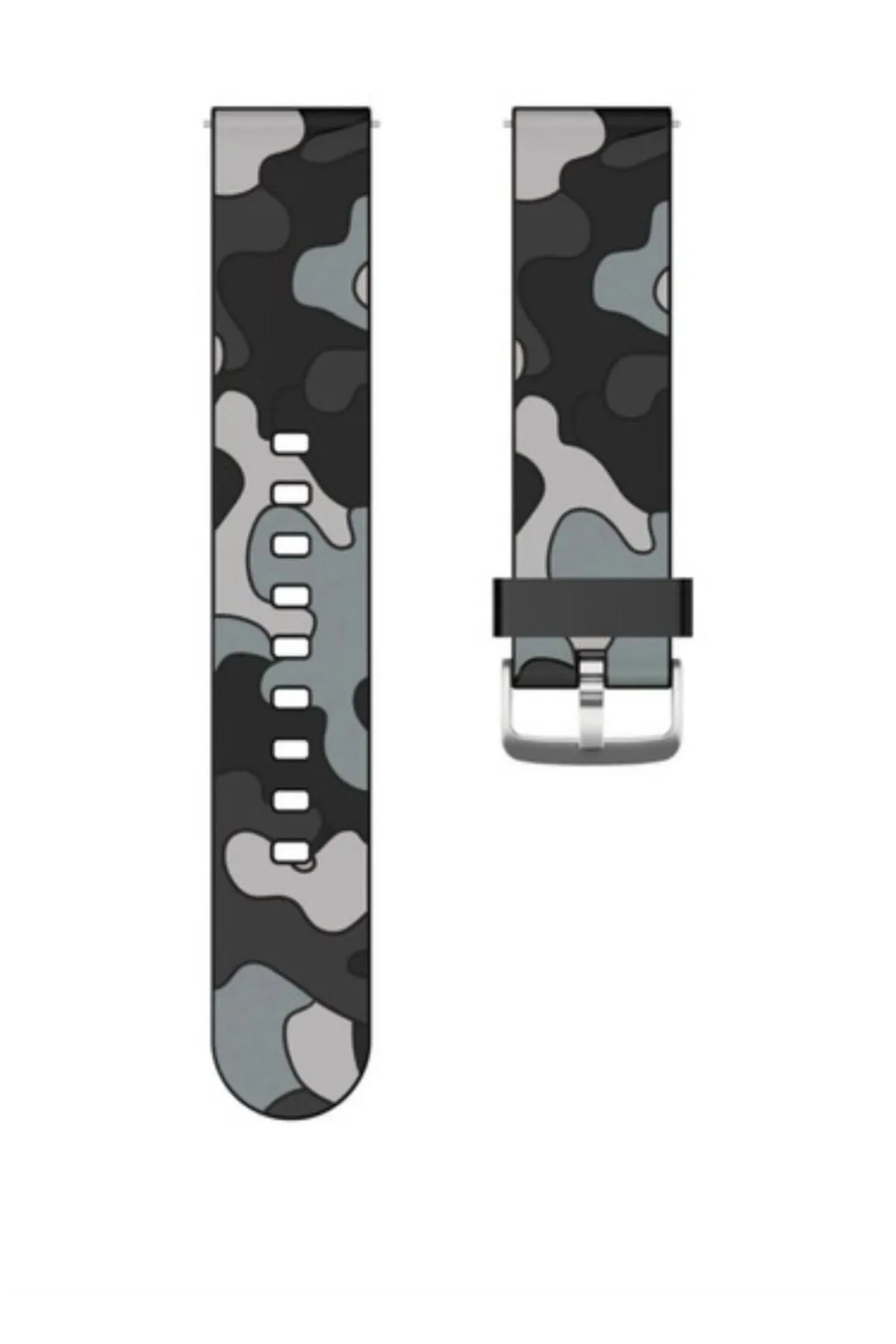 MarkaCase Garmin 245-245 Music İçin Kamuflaj Silikon Saat Kordonu 20MM - Siyah/Gri Kamuflaj