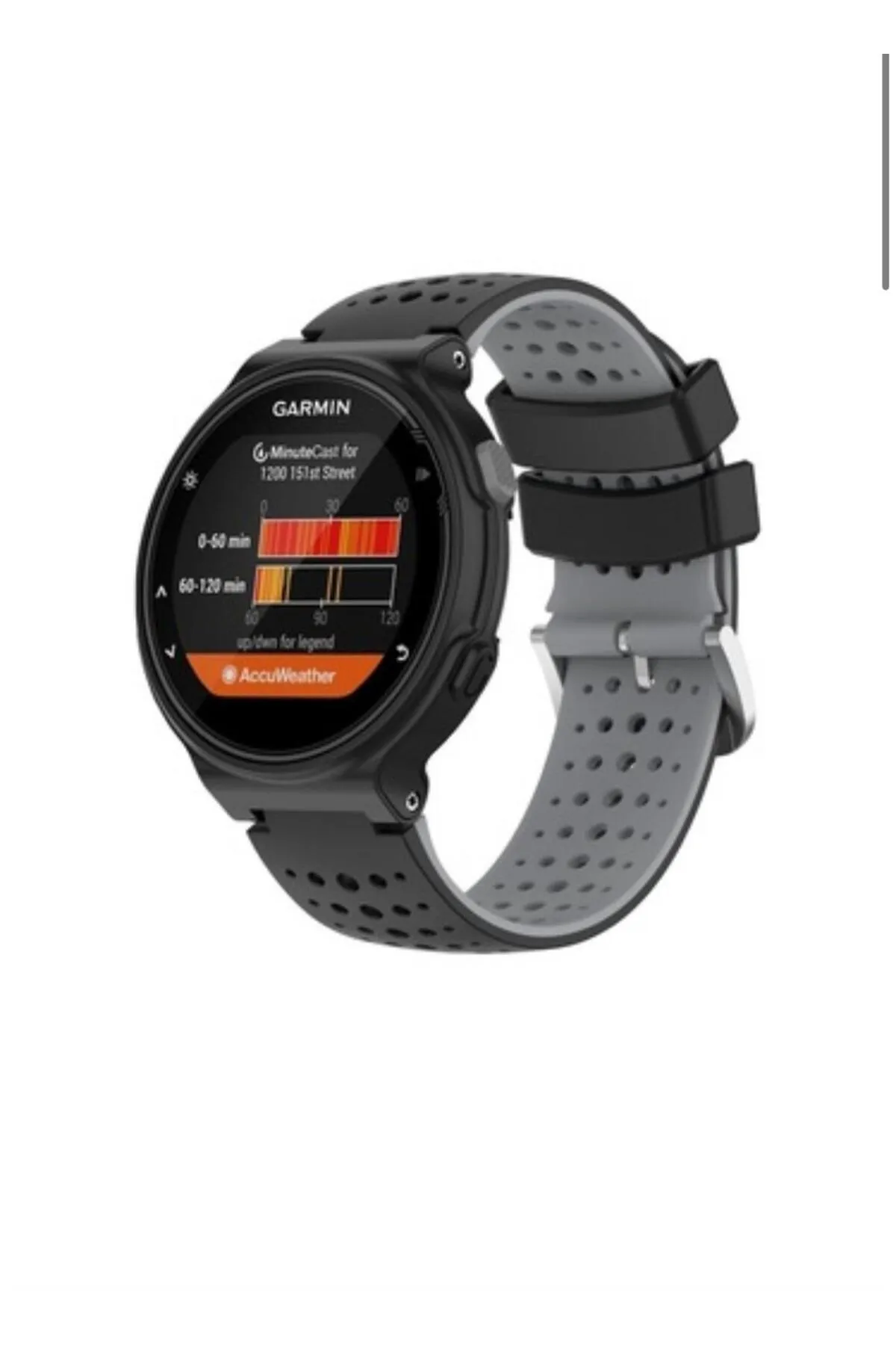 MarkaCase Garmin Forerunner 230-235 Uyumlu Silikon Kordon - Siyah/Gri