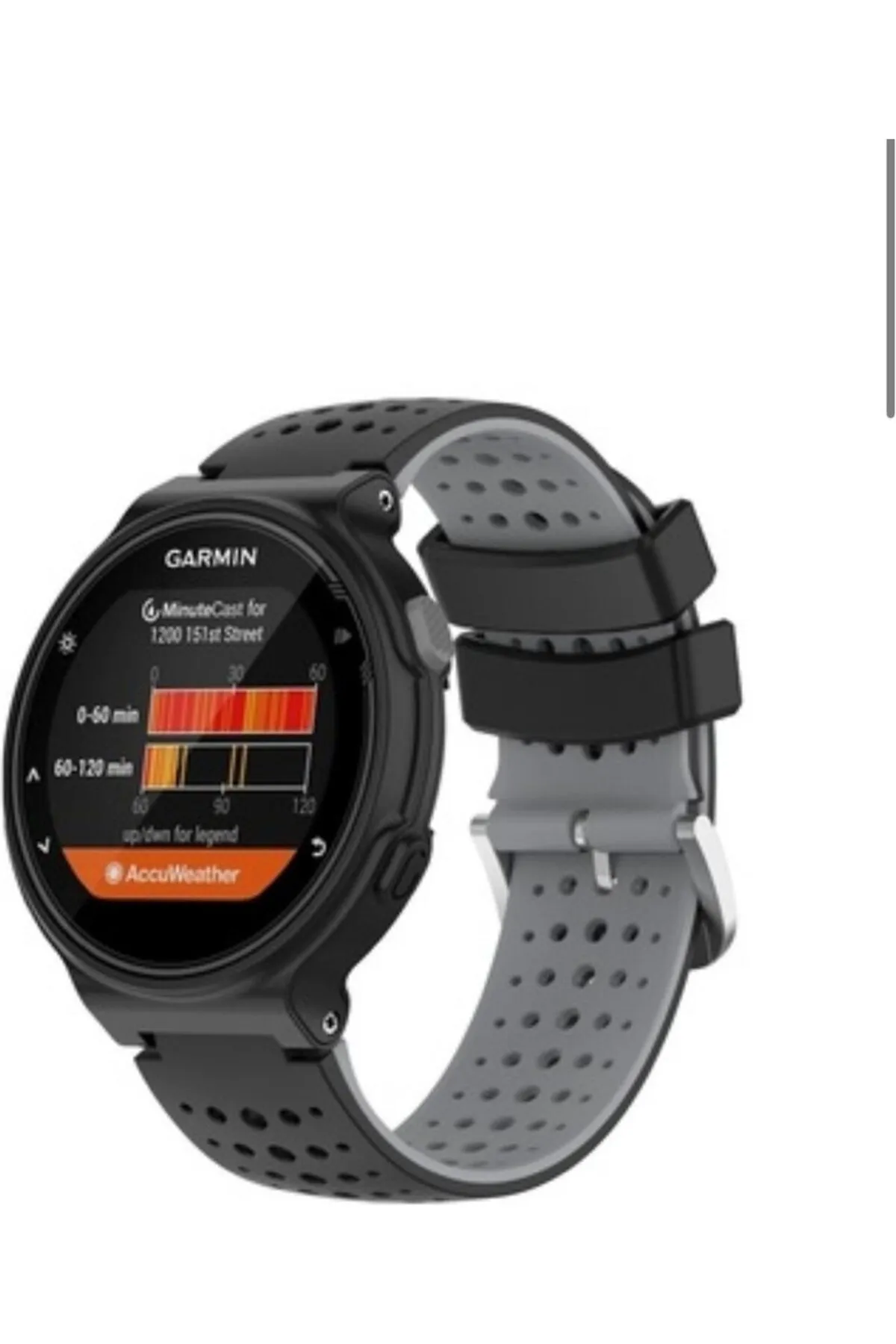 MarkaCase Garmin Forerunner 230-235 Uyumlu Silikon Kordon - Siyah/Gri görsel 2