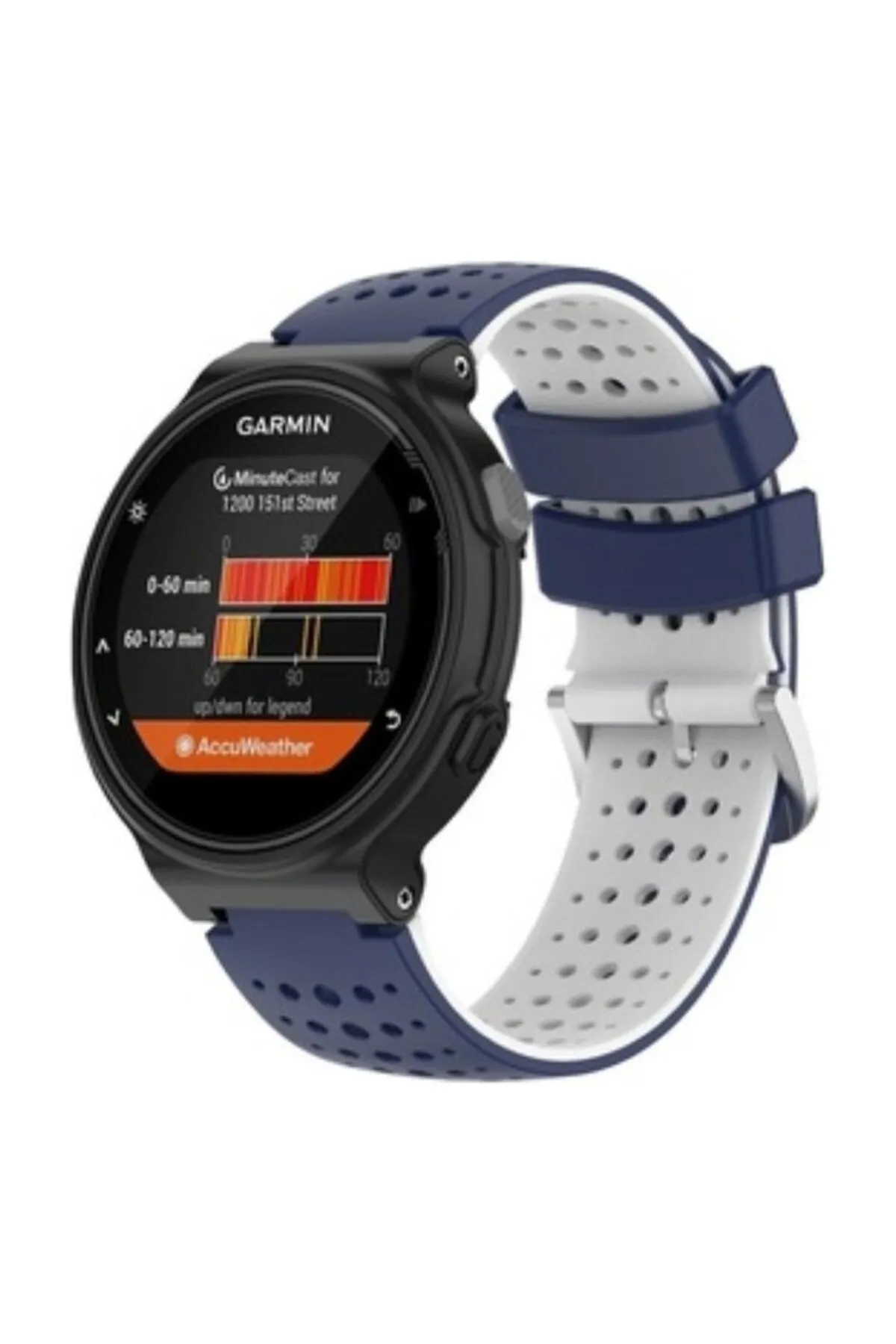 MarkaCase Garmin Forerunner 230-235 Uyumlu Silikon Kordon - Mavi/Beyaz