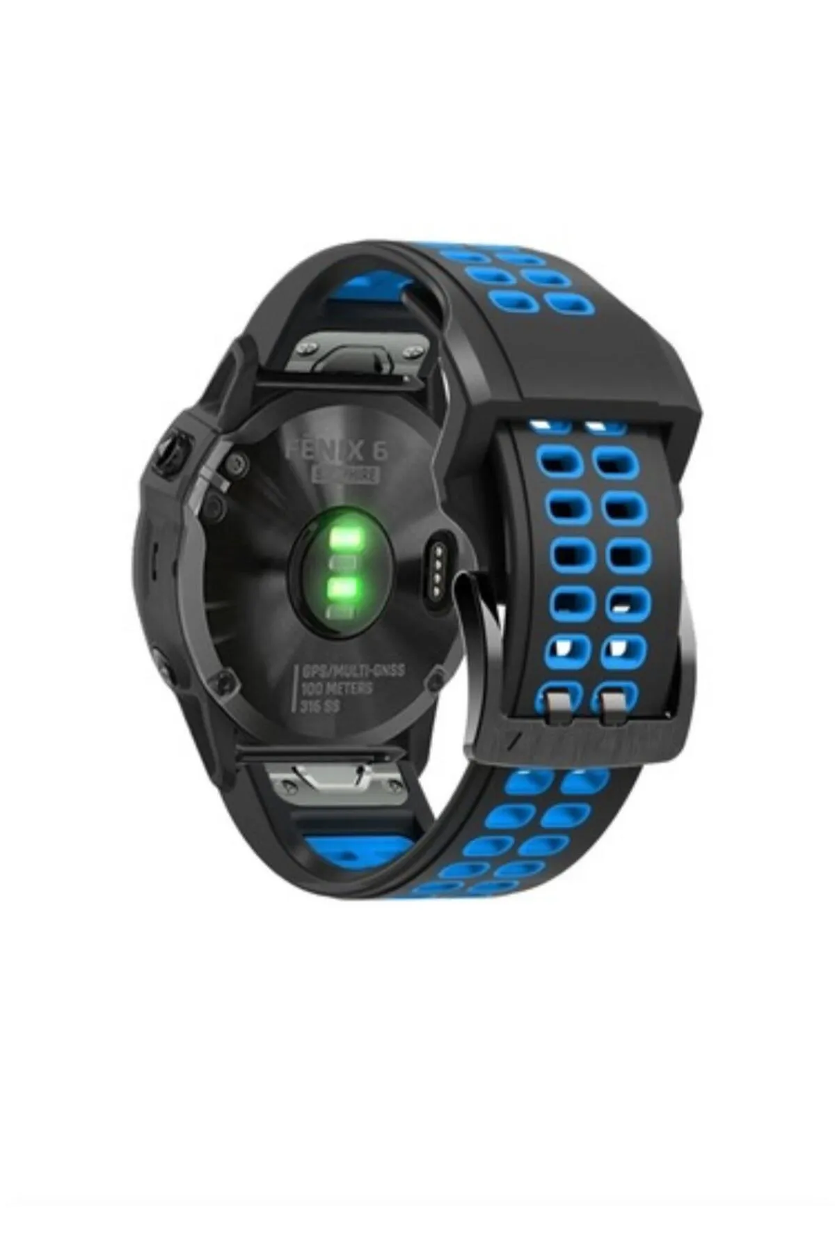 MarkaCase Garmin Tactix Charlie Için Quick Fit Özellikli (26MM) Çift Sıralı Silikon Saat Kordonu  - Siyah/Mavi görsel 2