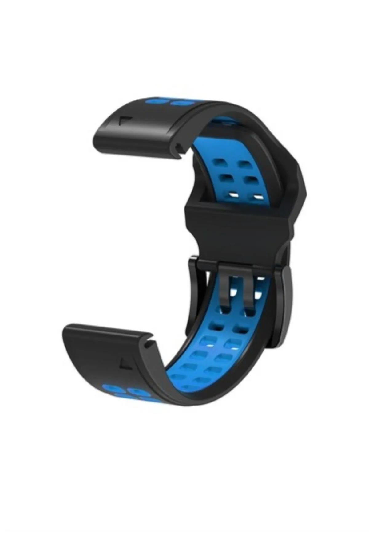 MarkaCase Garmin Tactix Charlie Için Quick Fit Özellikli (26MM) Çift Sıralı Silikon Saat Kordonu  - Siyah/Mavi görsel 3