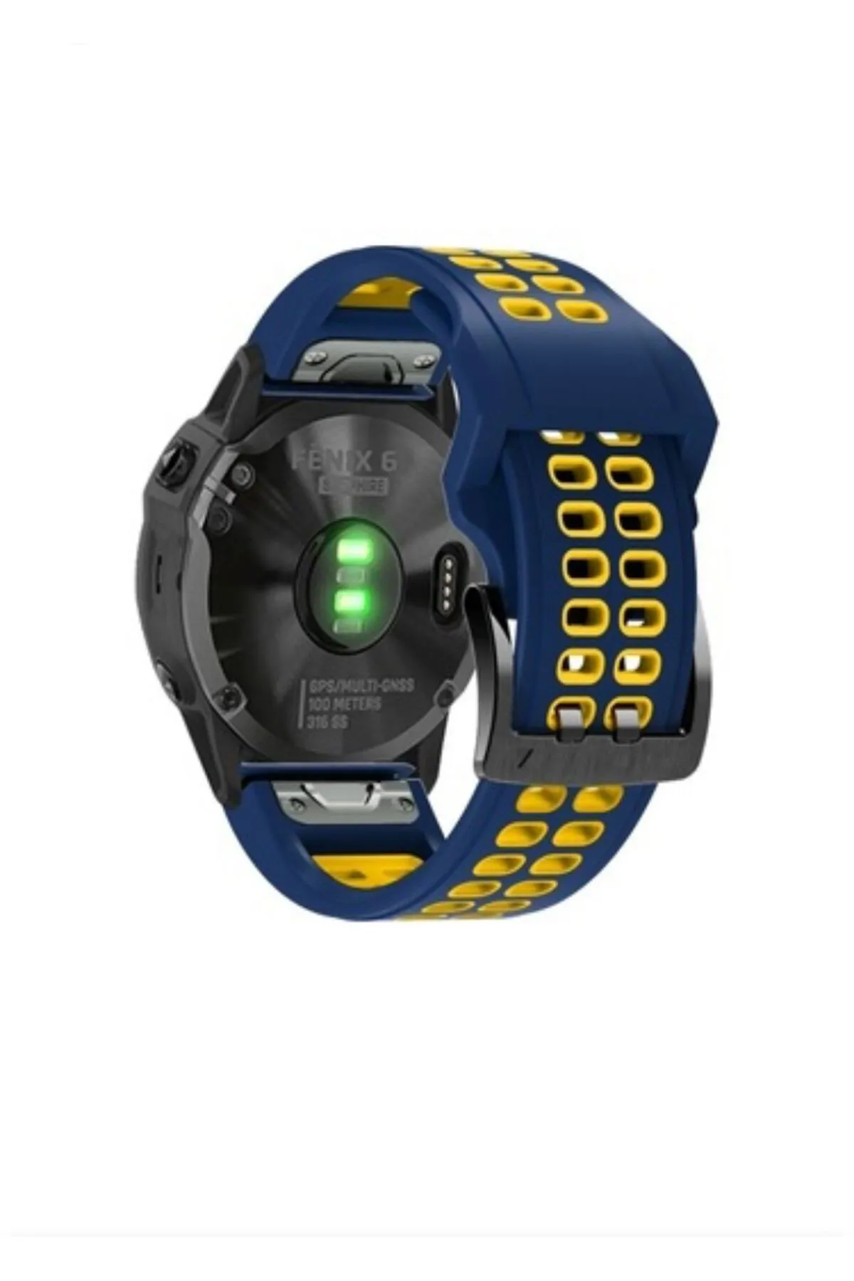 MarkaCase Garmin Tactix Charlie Için Quick Fit Özellikli (26MM) Çift Sıralı Silikon Saat Kordonu - Mavi/Sarı görsel 2
