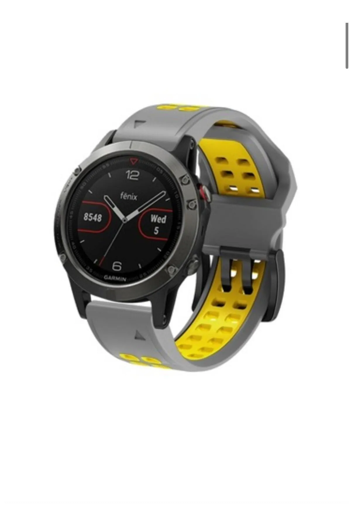 MarkaCase Garmin Tactix Charlie Için Quick Fit Özellikli (26MM) Çift Sıralı Silikon Saat Kordonu - Gri/Sarı