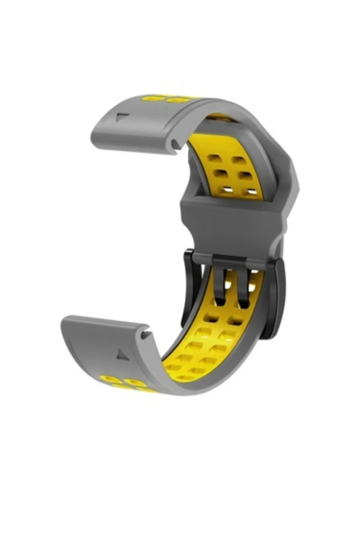 MarkaCase Garmin Tactix Charlie Için Quick Fit Özellikli (26MM) Çift Sıralı Silikon Saat Kordonu - Gri/Sarı görsel 3