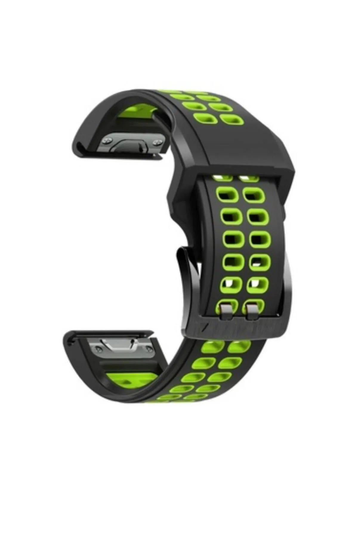 MarkaCase Instinct Solar Için Quick Fit Özellikli (22mm)  Çift Sıralı Silikon Saat Kordonu - Siyah/Yeşil görsel 4