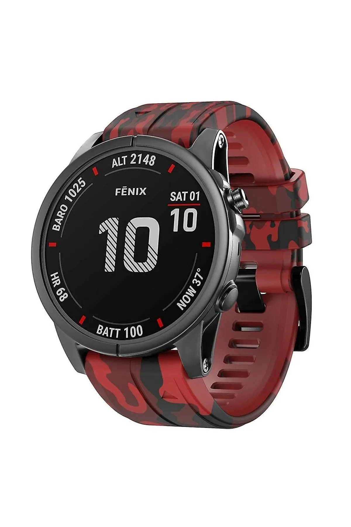MarkaCase Garmin Fenix  5 -5 plus Pro (22MM) Kamuflaj Silikon Saat Kordonu - Kırmızı Kamuflaj