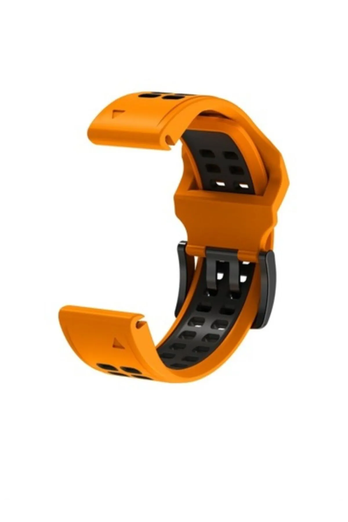 MarkaCase Garmin Tactix Charlie Için Quick Fit Özellikli (26MM) Çift Sıralı Silikon Saat Kordonu - Turuncu/Siyah görsel 3