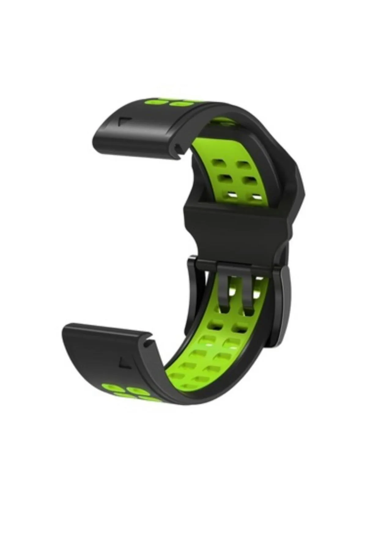 MarkaCase Garmin Tactix Charlie Için Quick Fit Özellikli (26MM) Çift Sıralı Silikon Saat Kordonu - Siyah/Yeşil görsel 3