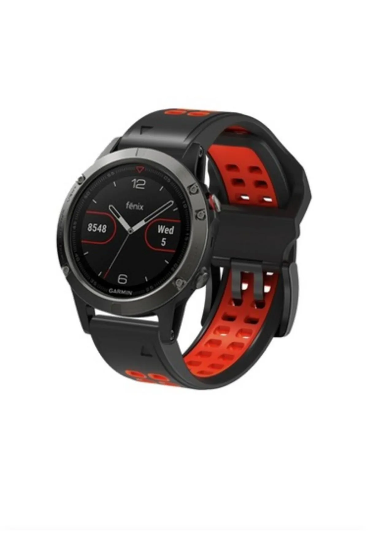 MarkaCase Garmin Tactix Charlie Için Quick Fit Özellikli (26MM) Çift Sıralı Silikon Saat Kordonu - Siyah Kırmızı
