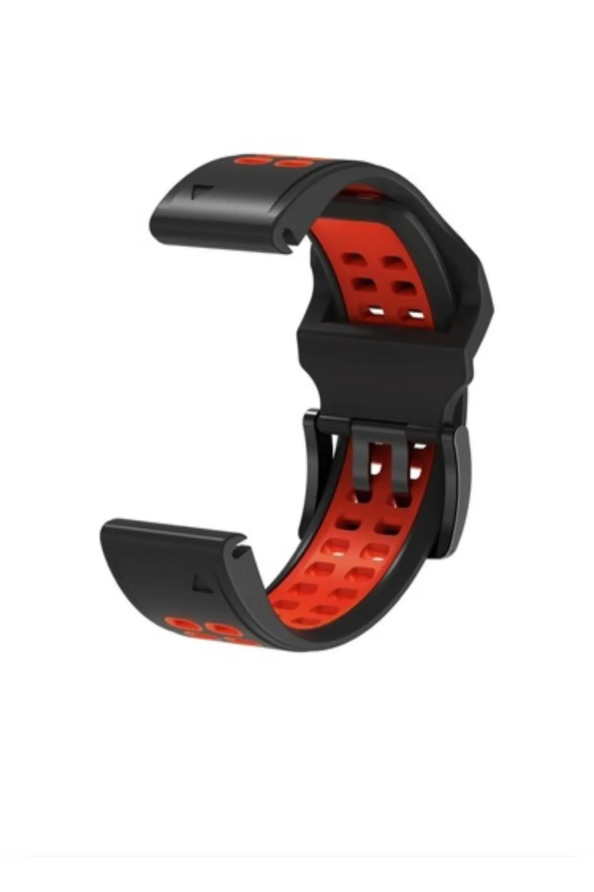 MarkaCase Garmin Tactix Charlie Için Quick Fit Özellikli (26MM) Çift Sıralı Silikon Saat Kordonu - Siyah Kırmızı görsel 3