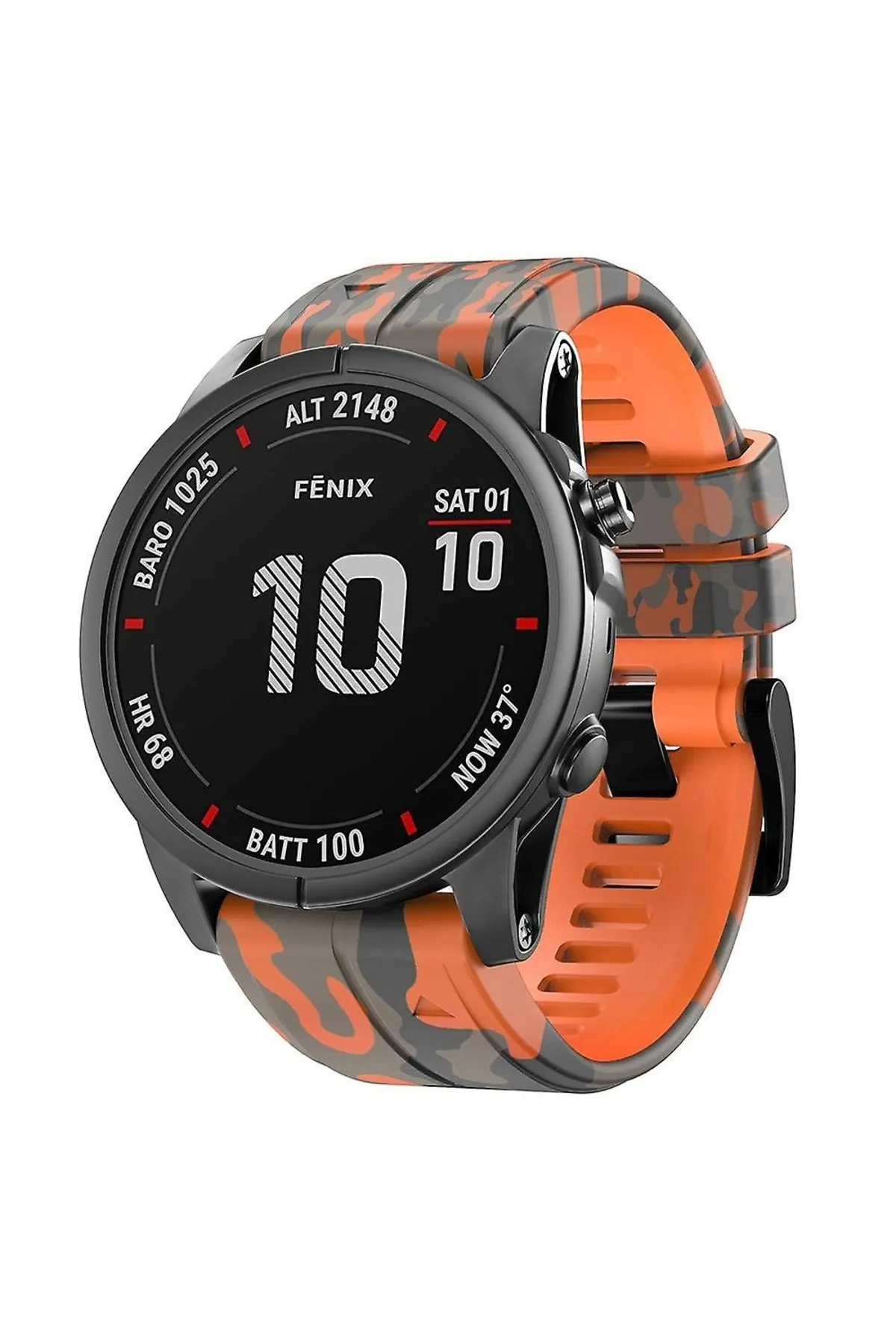 MarkaCase Garmin Quatix 5 (22MM) Kamuflaj Silikon Saat Kordonu - Turuncu Kamuflaj