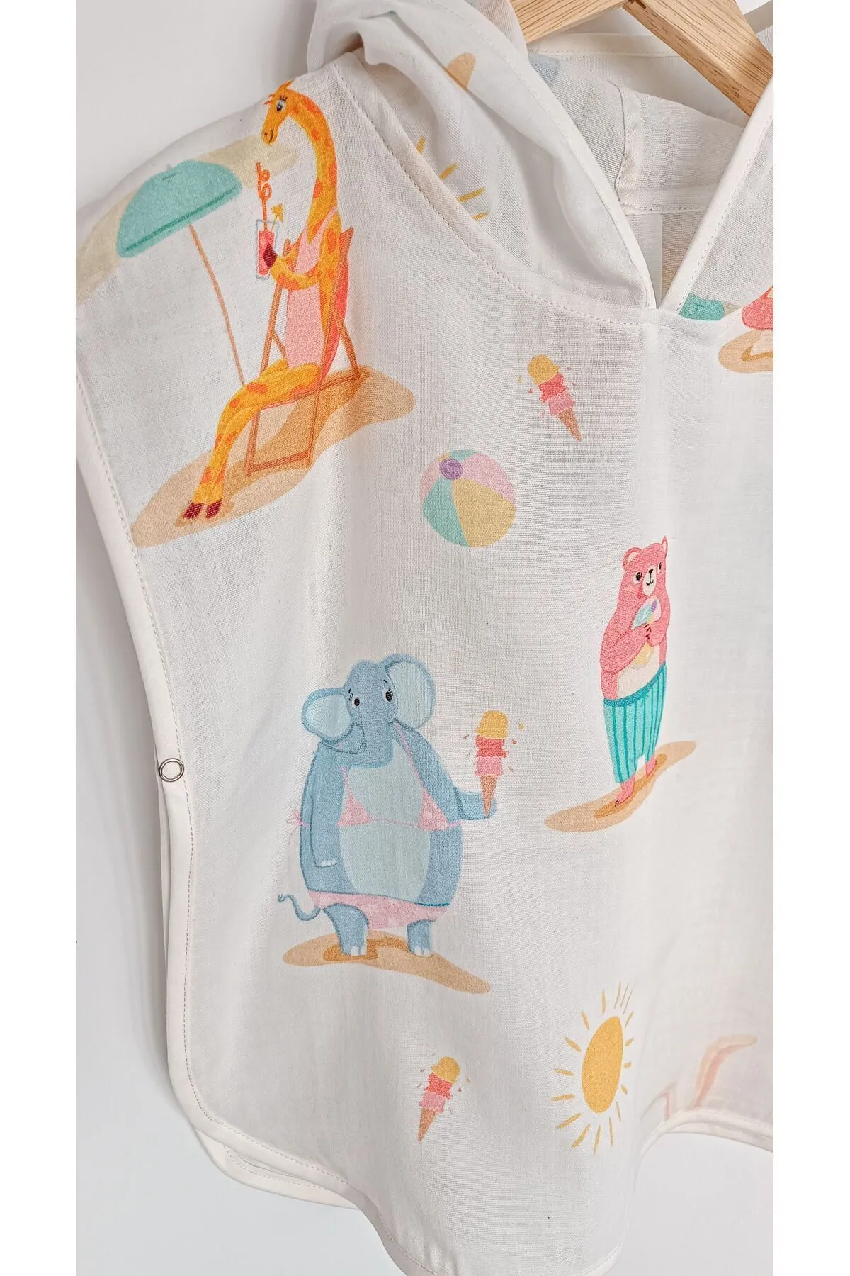 O&G Collection Summer %100 Pamuklu Çift Katlı Organik Bebek Müslin Panço / Havlu / Bornoz / Deniz ( 2 - 5 Yaş )