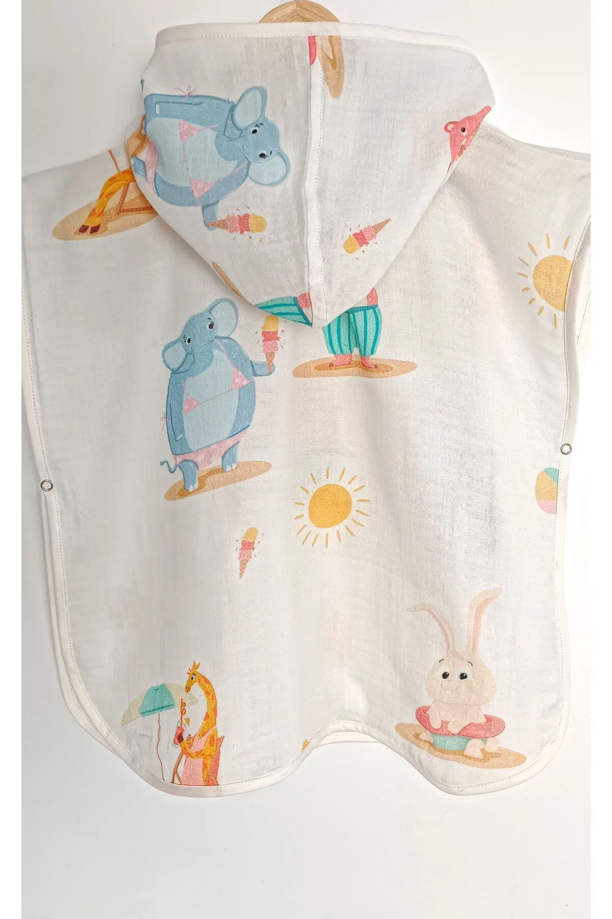 O&G Collection Summer %100 Pamuklu Çift Katlı Organik Bebek Müslin Panço / Havlu / Bornoz / Deniz ( 2 - 5 Yaş ) görsel 2