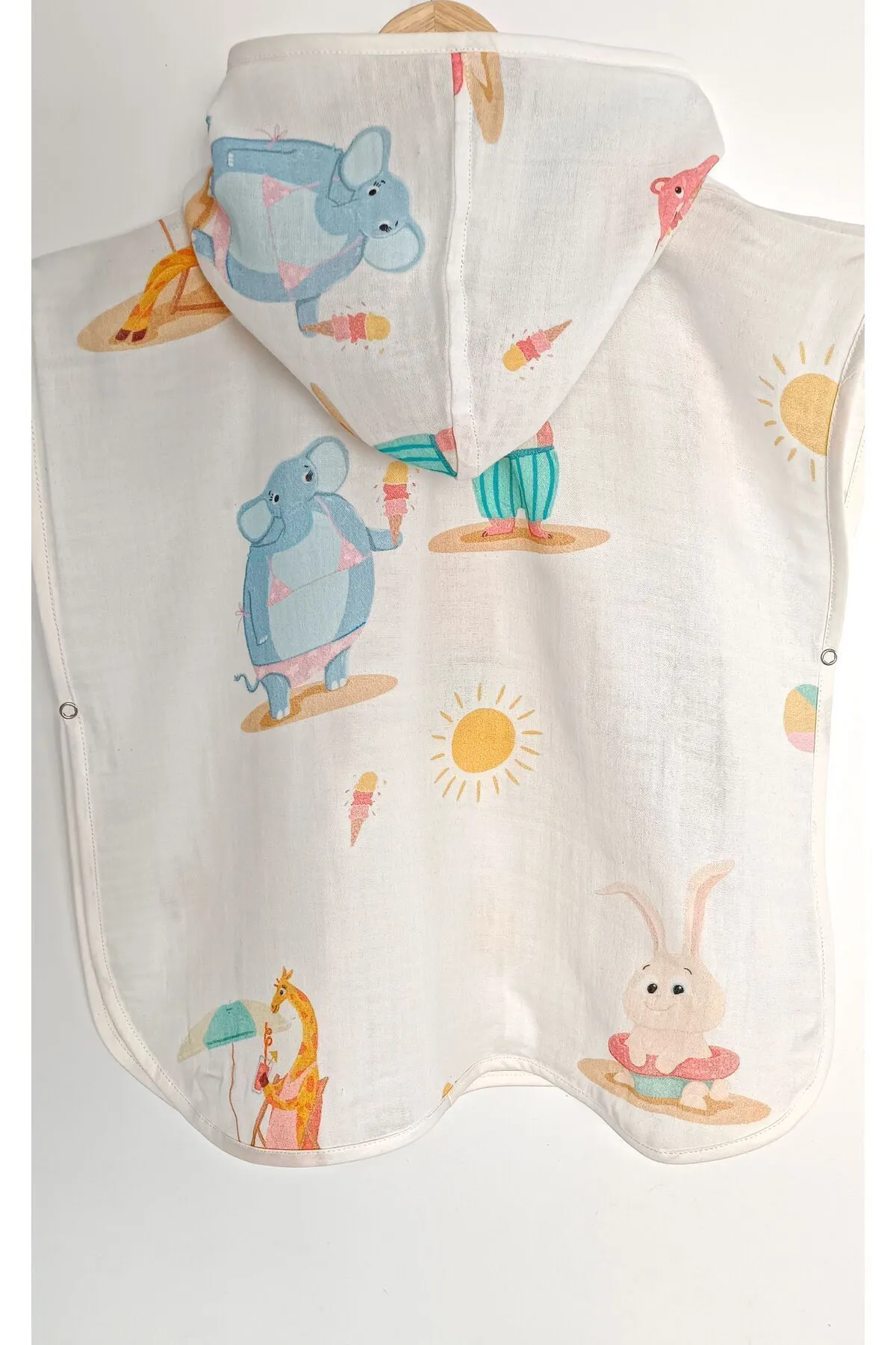 O&G Collection Summer %100 Pamuklu Çift Katlı Organik Bebek Müslin Panço / Havlu / Bornoz / Deniz ( 1-2 Yaş ) görsel 2
