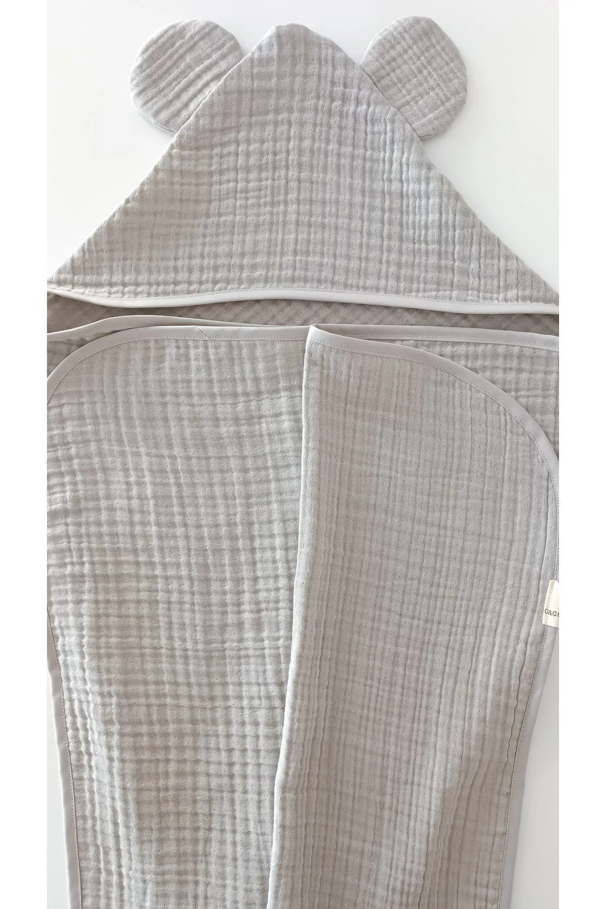 O&G Collection Gri %100 Pamuklu , Organik 4 Katlı Multi Müslin Bebek / Çocuk , Bornoz / Havlu Banyo / Havuz / Deniz görsel 3