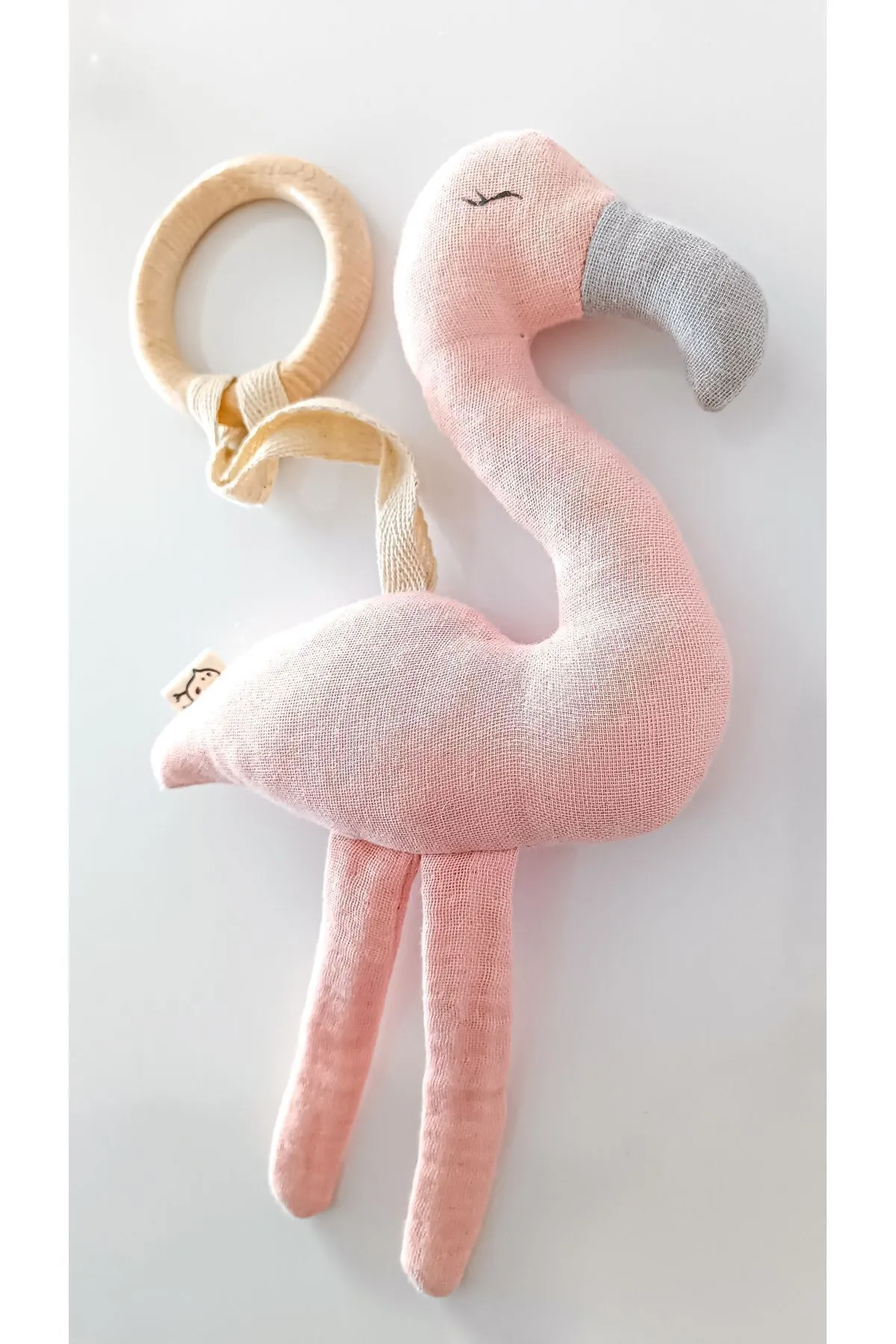 O&G Collection Flamingo %100 Pamuklu Organik 4 Katlı Multi Müslin Ahşap Diş Kaşıyıcı Oyuncak / Bebek Odası Dekor görsel 3
