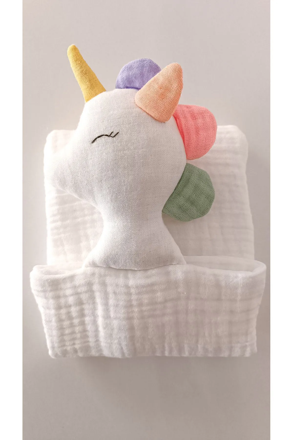 O&G Collection Sevimli Unicorn %100 Pamuklu Organik 8 Katlı Müslin Uyku Arkadaşı/ Bebek Hediyelik / Oyuncak görsel 3