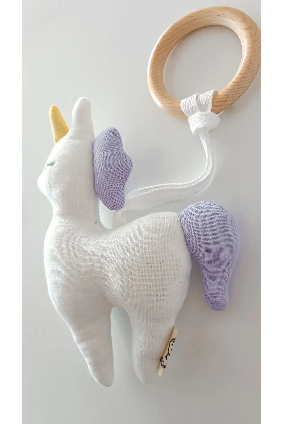 O&G Collection Unicorn %100 Pamuklu Organik 4 Katlı Multi Müslin Ahşap Diş Kaşıyıcı Oyuncak / Bebek Odası Dekor görsel 2