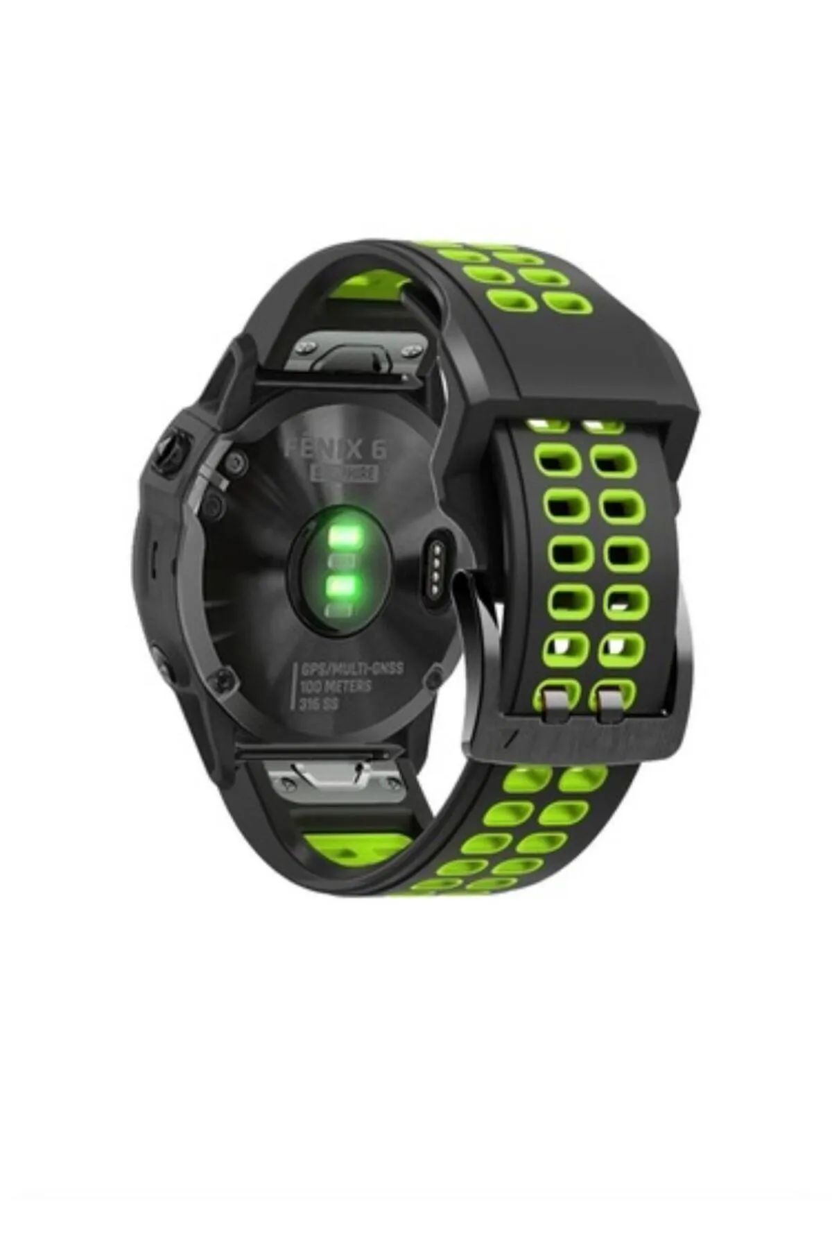 MarkaCase Garmin D2 delta-D2 delta px (26MM) Çift Sıralı Silikon Saat Kordonu - Siyah/Yeşil görsel 2