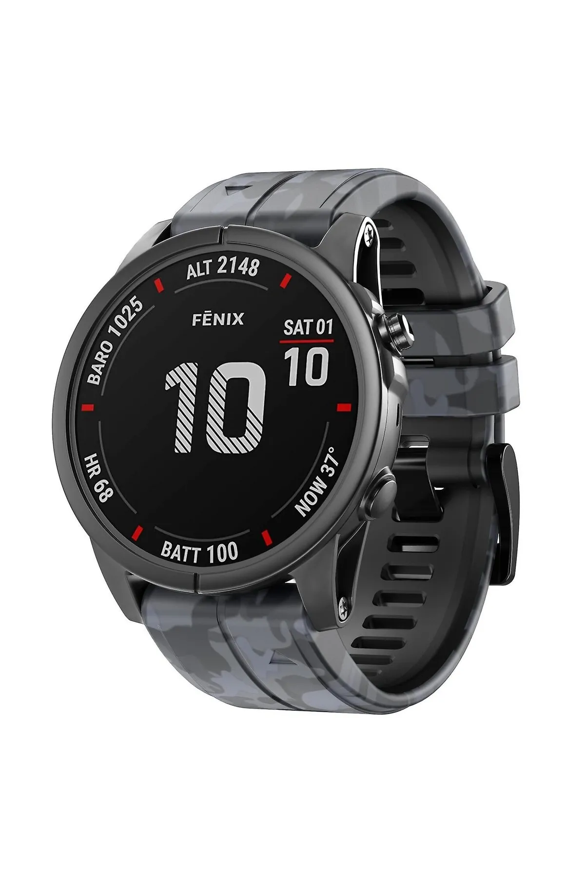MarkaCase Garmin fenix 6x-6x pro- plus  (26MM) Kamuflaj Silikon Saat Kordonu - Gri Kamuflaj