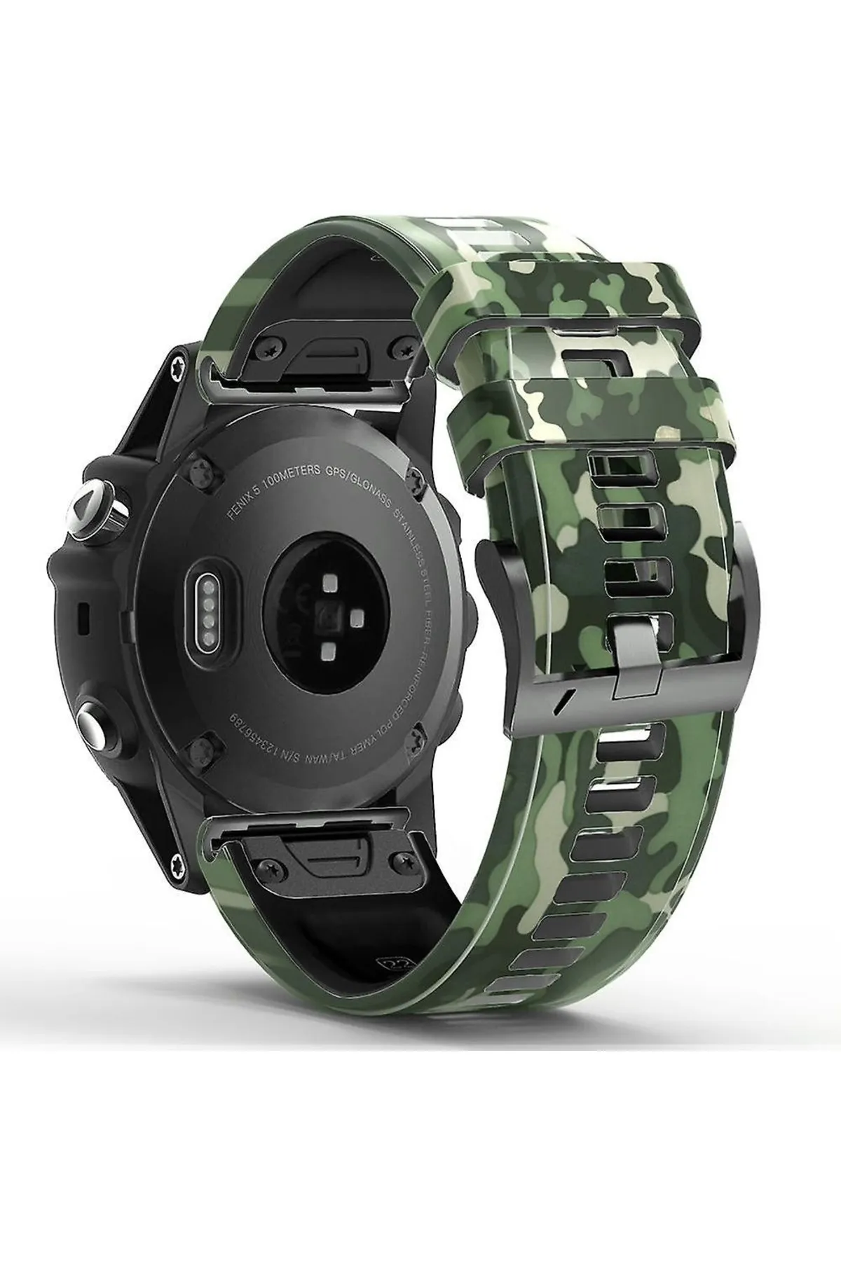 MarkaCase Garmin fenix 3 - 3hr (26MM) Kamuflaj Silikon Saat Kordonu - Yeşil Kamuflaj