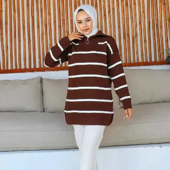 GButik's Fermuarlı Çizgili Triko Tunik