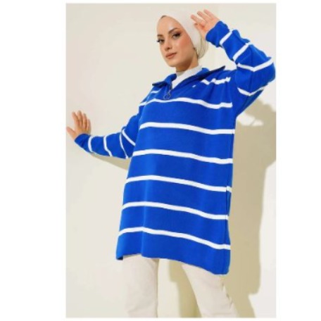 GButik's Fermuarlı Çizgili Triko Tunik