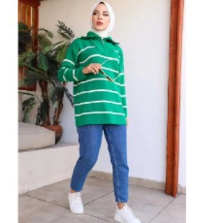 GButik's Fermuarlı Çizgili Triko Tunik