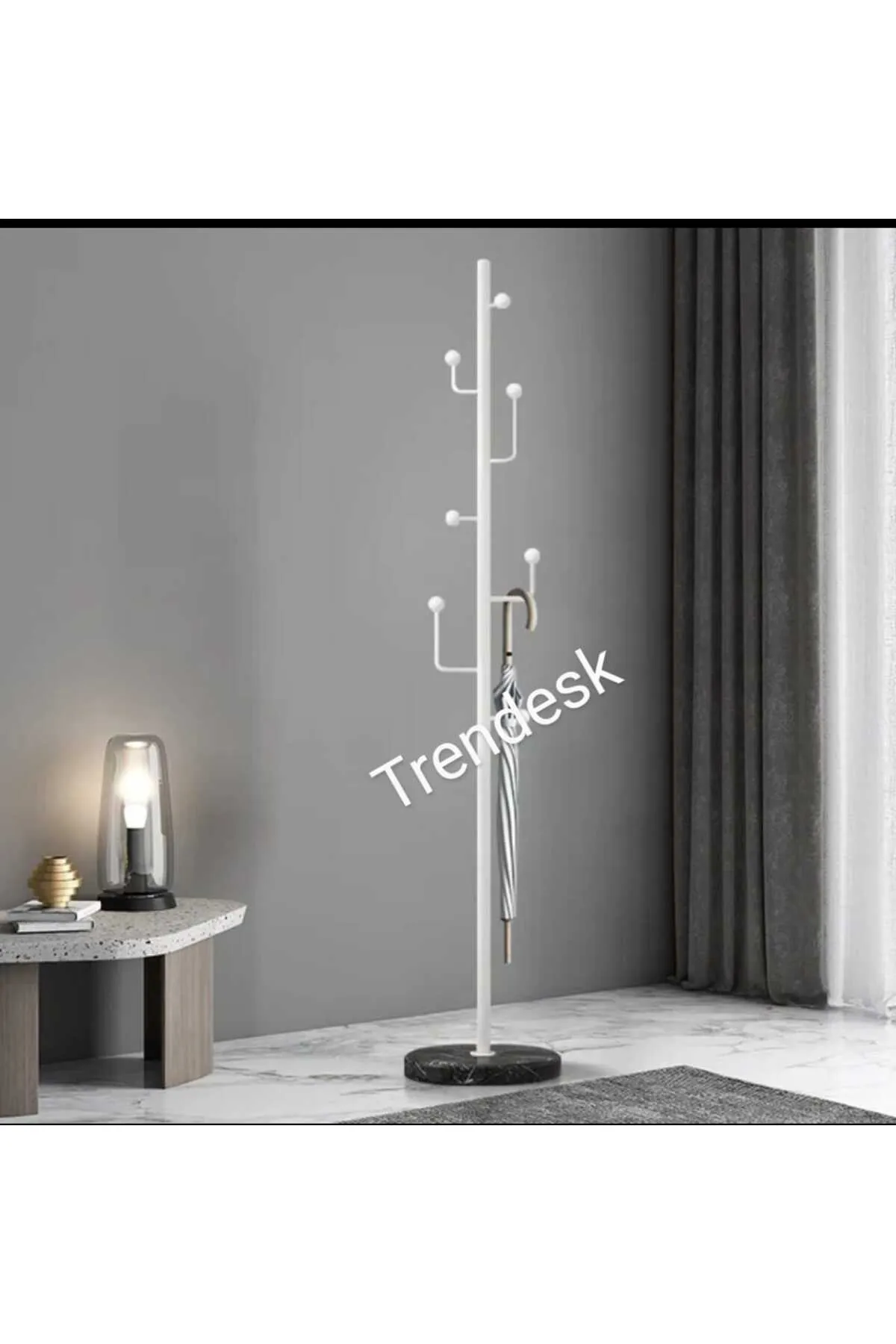 TRENDESK Modern Metal Beyaz Ayaklı Askılık Elbise Askısı 165*30 cm görsel 3