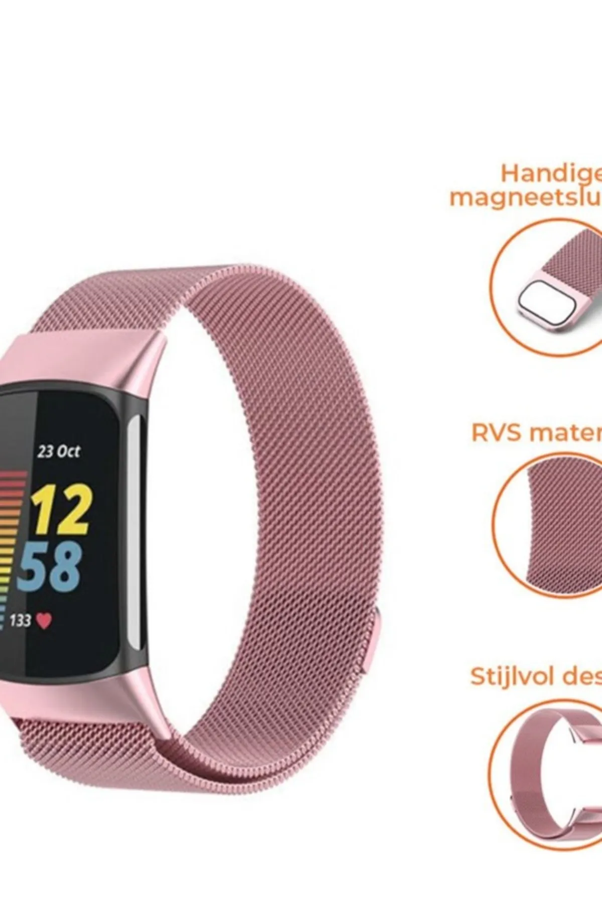 MarkaCase Fitbit Charge 6 Için Manyetik Metal Saat Kordonu - Rose görsel 3