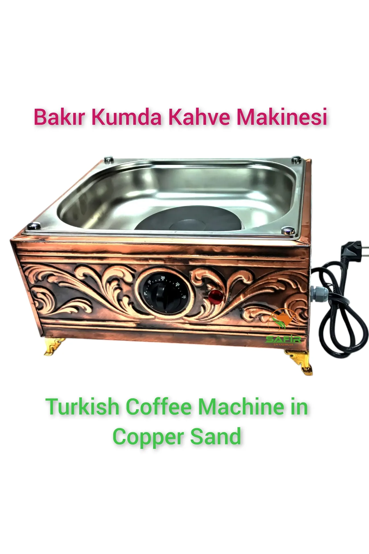 SAFİR ÇAY KAZANLARI 35x28 ebatlı Bakır Kumda Kahve 3-4 cezvelik Bakır Kumda Kahve makinesi Safir Kumda Kahve