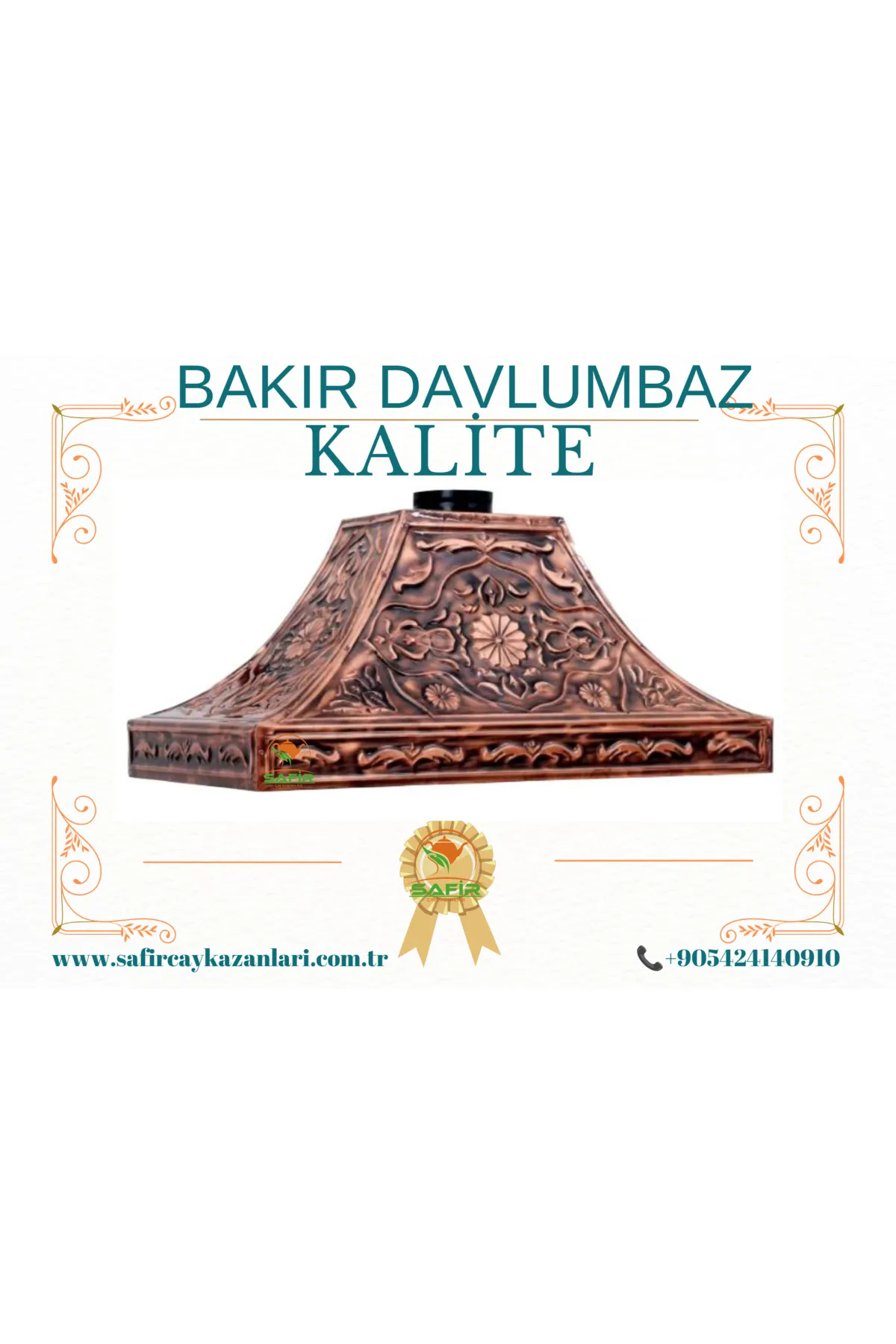 SAFİR ÇAY KAZANLARI 90 cm Bakır Davlumbaz Çay kazanı Bakır Davlumbaz Safir Model Bakır Davlumbaz görsel 2