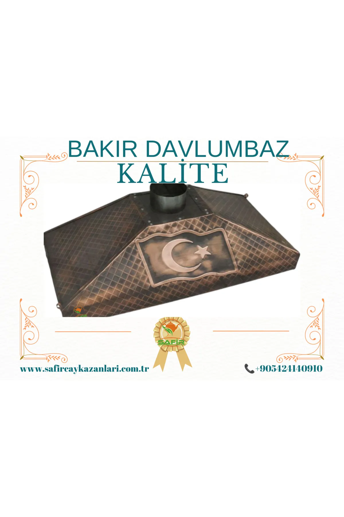 SAFİR ÇAY KAZANLARI Türk Bayraklı Bakır Davlumbaz Çay Kazanı için 90 cm Bakır Davlumbaz Türk Bayraklı görsel 2
