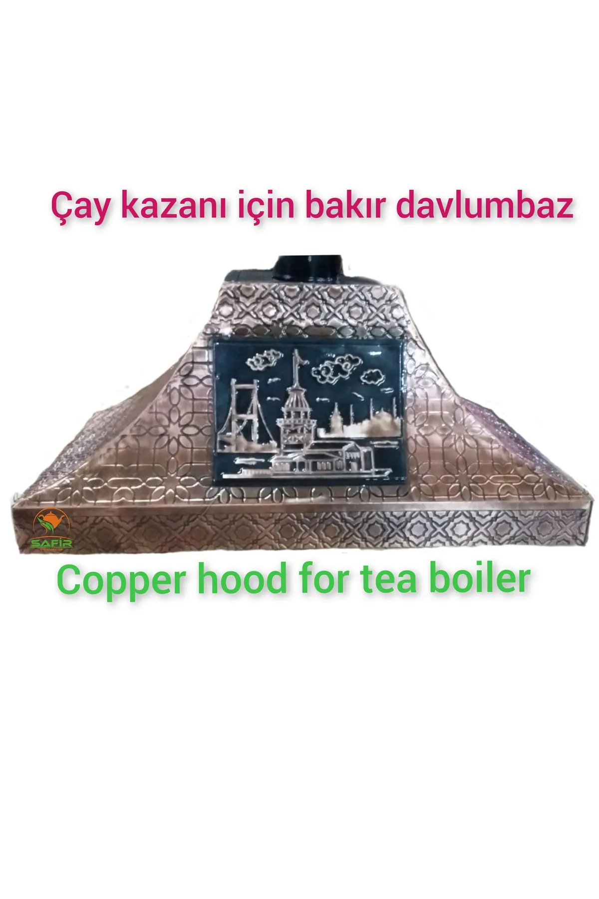 SAFİR ÇAY KAZANLARI 110 cm Bakır Davlumbaz Boğaziçi Model Bakır Davlumbaz 4 gözlü Çay Kazanı için Bakır Davlumbaz