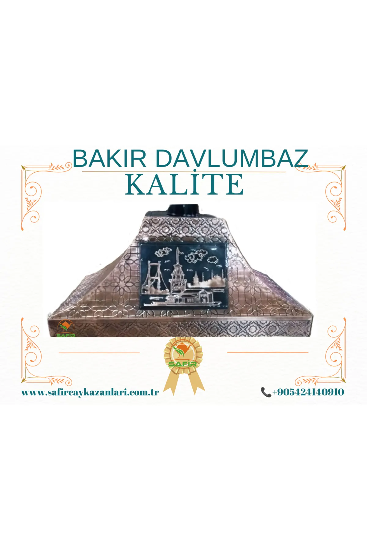 SAFİR ÇAY KAZANLARI 110 cm Bakır Davlumbaz Boğaziçi Model Bakır Davlumbaz 4 gözlü Çay Kazanı için Bakır Davlumbaz görsel 2
