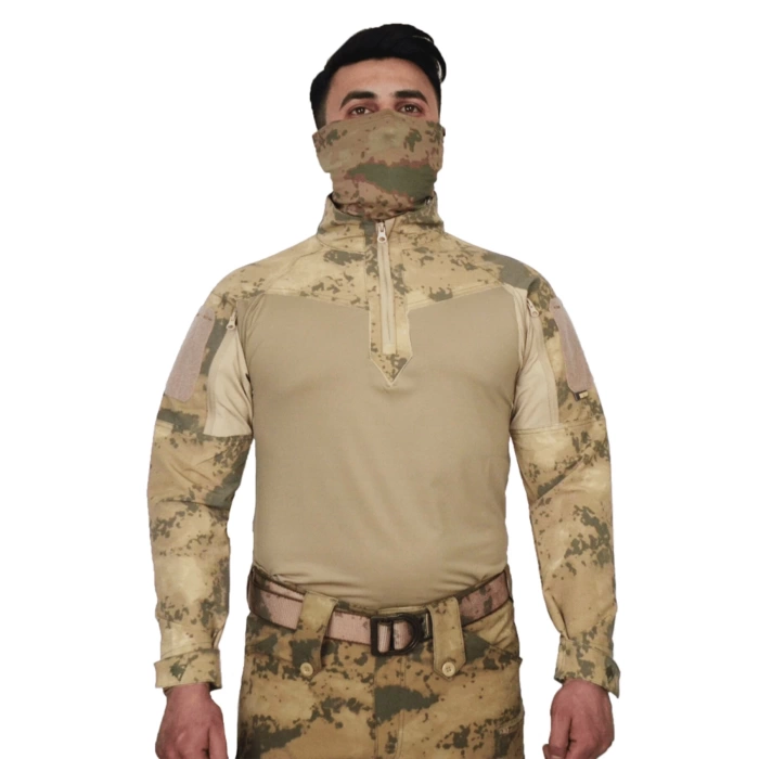 jandarma col kamuflaj renkli uzun kollu bato yaka ceyrek fermuarli taktik operasyon combat tisort