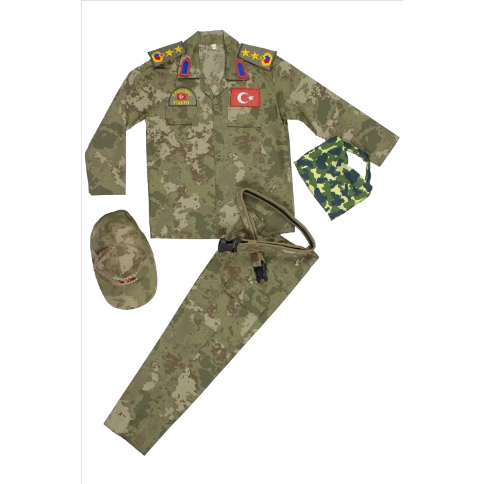 kara kuvvetleri yeni kamuflaj renkli uzun kollu yarbay komando fularli karaci cocuk kostum takimi