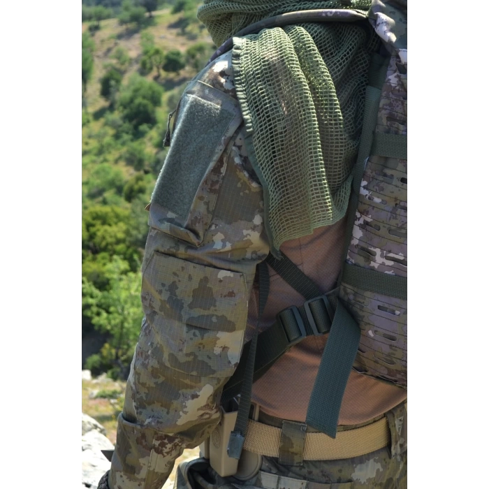 kara kuvvetleri yeni kamuflaj renkli uzun kollu 4 cepli bato yaka ceyrek fermuarli operasyon taktik combat tisort