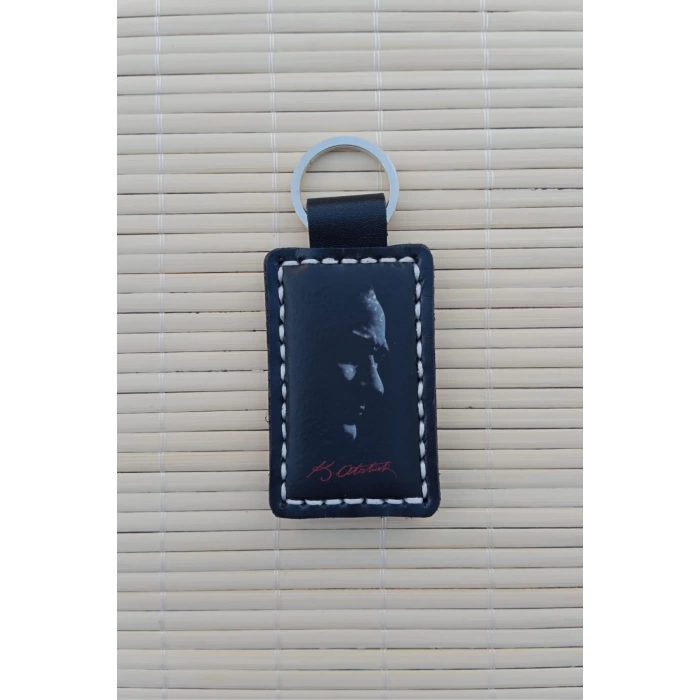 Ataturk Siluetli ozel Tasarim imzali Hakiki Deri Hediyelik Anahtarlik